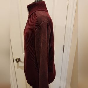Calvin Klein Maroon Ribbed Quarter Zip Sweater Large